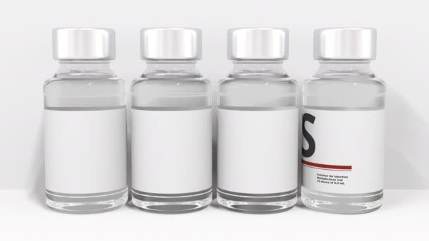 Medicin injektionsflaskor komponera AIDS text, konceptuell 3D-animation — Stockvideo