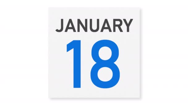 19 januari datum bakom en trasig sida i en kalender, 3D-animation — Stockvideo