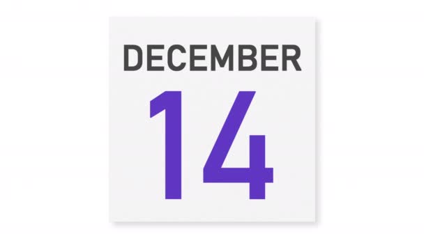 15 december datum achter verkreukeld papier pagina van een kalender, 3d animatie — Stockvideo