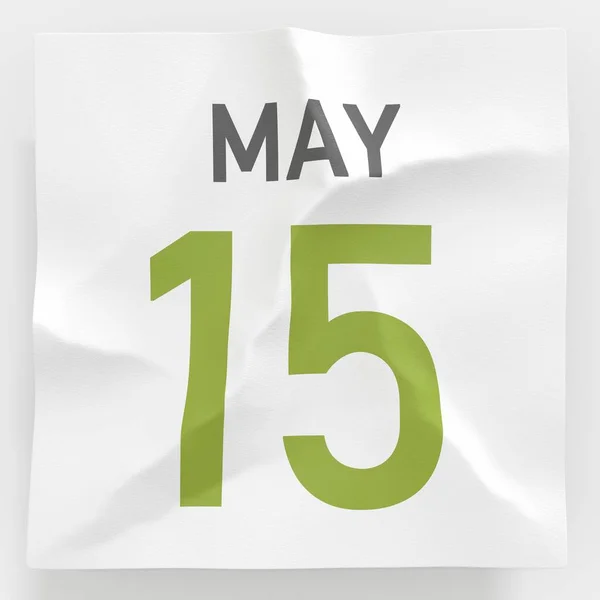 May 15 date on crumpled paper page of a calendar, 3d rendering — Stock Photo, Image