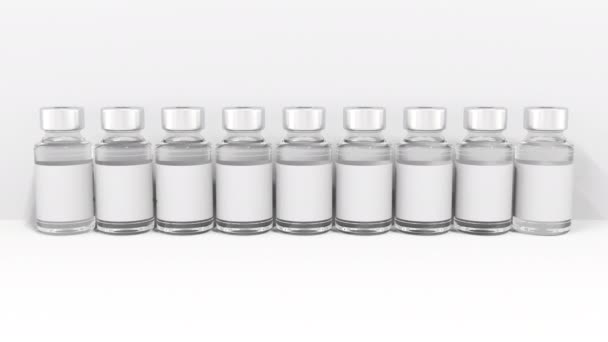 Frascos de medicamento compõem o nome da vacina SPUTNIK V COVID-19. Editorial conceitual 3d animação — Vídeo de Stock