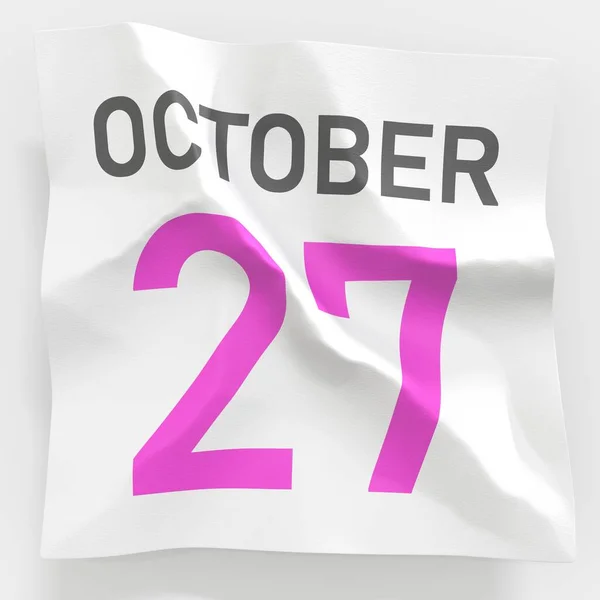 27 października data na pogniecionej papierowej stronie kalendarza, renderowanie 3d — Zdjęcie stockowe