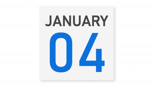5 января дата за скомканной бумажной страницей календаря, 3D анимация — стоковое видео