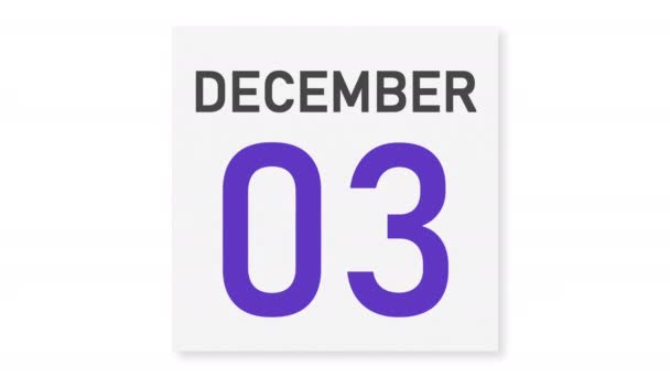 4 december datum na gescheurde pagina van een papieren kalender, 3d animatie — Stockvideo