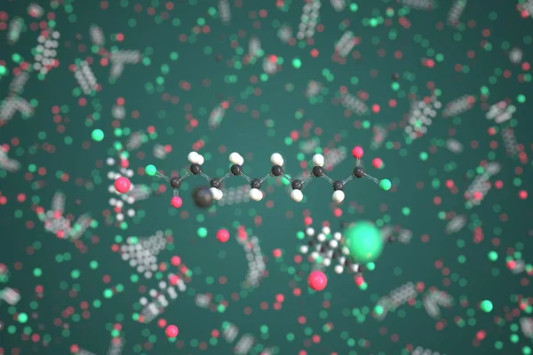 Cząsteczka chlorku sebacylu wykonana z kulek, konceptualny model molekularny. Chemiczne renderowanie 3d — Zdjęcie stockowe