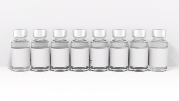 Ιατρικά γυάλινα μπουκάλια συνθέτουν Medicine κείμενο. Εννοιολογική 3d animation — Αρχείο Βίντεο