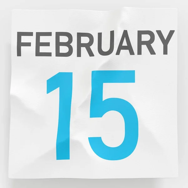 February 15 date on torn page of a paper calendar, 3d rendering — Stock fotografie