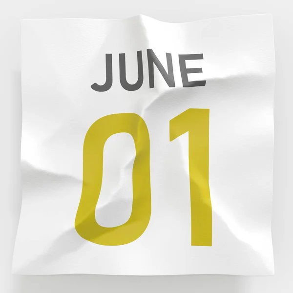 1 czerwca data na podartej stronie kalendarza, renderowanie 3d — Zdjęcie stockowe