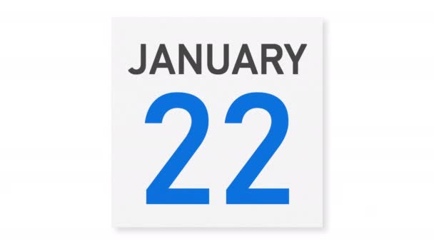 23 januari achter gescheurde pagina van een kalender, 3D-animatie — Stockvideo