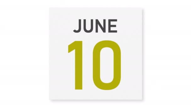 Datum des 11. Juni hinter aufgerissenem Kalenderblatt, 3D-Animation — Stockvideo