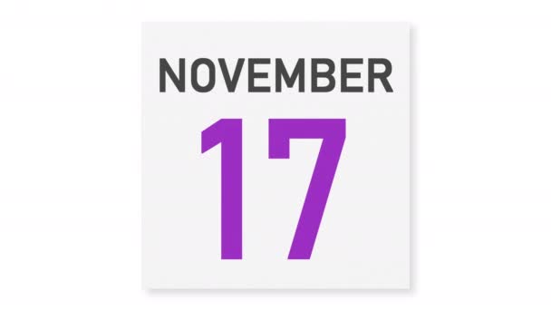 18 november datum achter gescheurde pagina van een kalender, 3D-animatie — Stockvideo