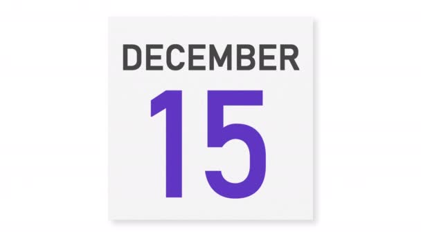 16 december datum achter gescheurde pagina van een kalender, 3d animatie — Stockvideo