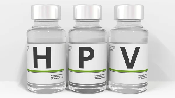 Medizinflaschen komponieren HPV-Text. Konzeptionelles 3D-Rendering — Stockfoto