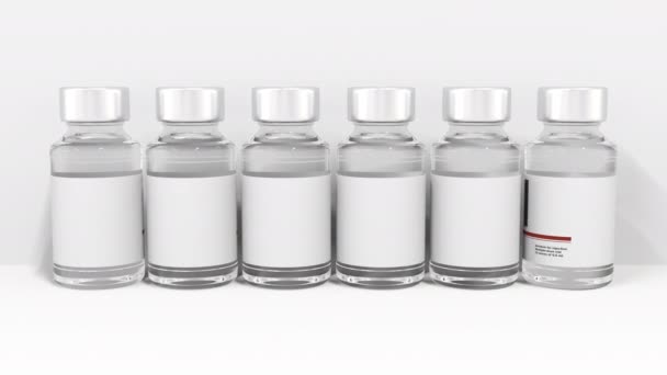 Der Name des Pharmaunternehmens SANOFI steht auf den Etiketten der Medikamentenflaschen. Redaktionelle konzeptionelle 3D-Animation — Stockvideo