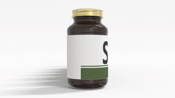 SANOFI pharmaceutical company name on the labels of medical bottles. 3d animation — Stock Video