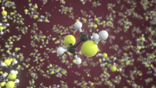 Molekuła 1,2-etanoditiolu, konceptualny model molekularny. Pętla koncepcyjna animacji 3D — Wideo stockowe