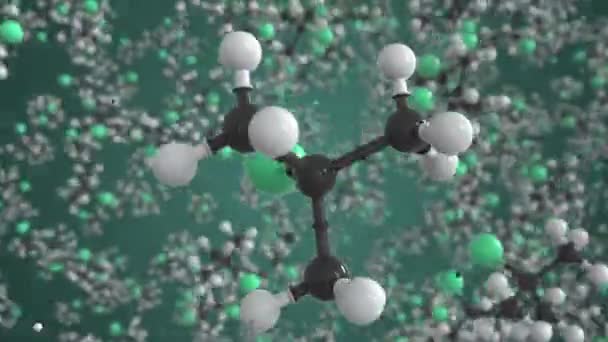 Molécula de 2-cloro-2-metilpropano, modelo molecular conceptual. Dibujo científico 3d animación — Vídeos de Stock