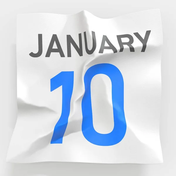 10 januari datum på skrynkligt papper sida i en kalender, 3D-rendering — Stockfoto