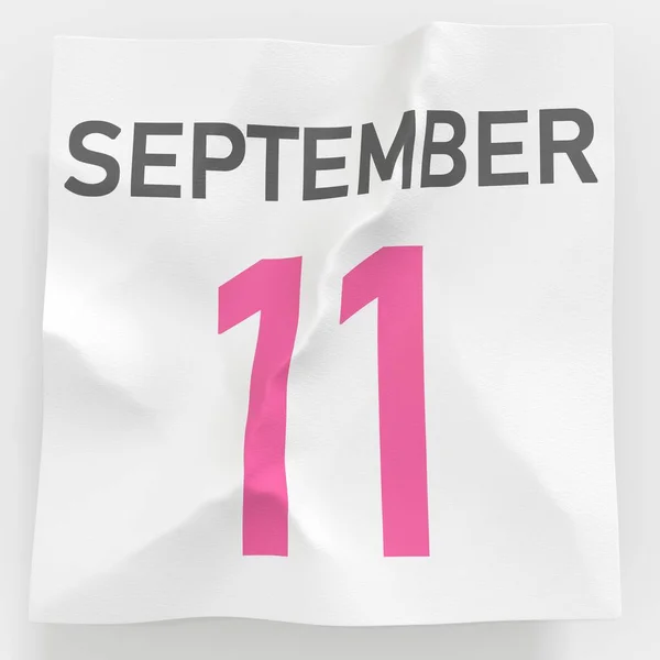 11 вересня дата на розірваній сторінці календаря, 3d візуалізація — стокове фото