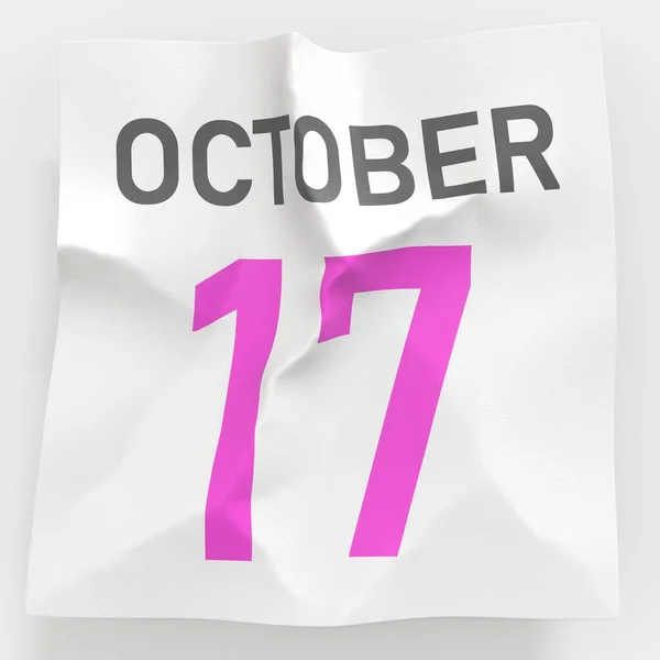 17 octobre date sur la page déchirée d'un calendrier papier, rendu 3d — Photo