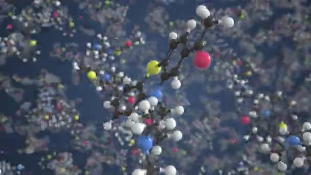 Molécula de acepromazina Modelo molecular conceptual. Animación química en bucle 3d — Vídeo de stock
