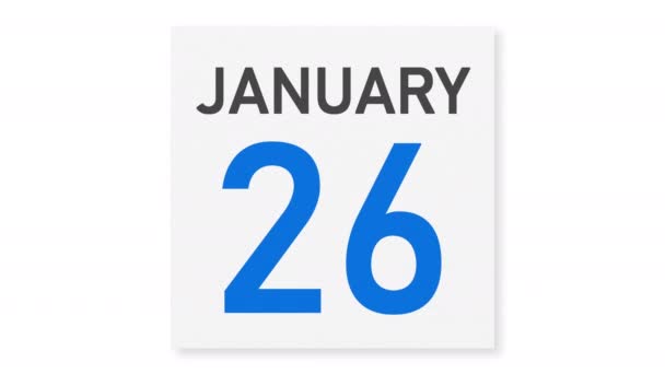 27 января дата за порванной страницей календаря, 3D анимация — стоковое видео