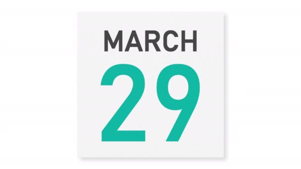 30 maart datum achter verkreukeld papier pagina van een kalender, 3d animatie — Stockvideo