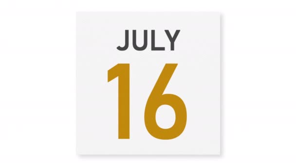 17 de julio la fecha detrás de la página rasgada del calendario, la animación 3d — Vídeos de Stock
