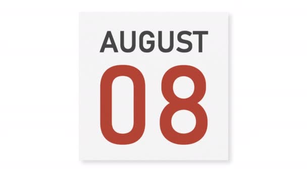 9 de agosto la fecha detrás de la página rasgada del calendario, la animación 3d — Vídeos de Stock
