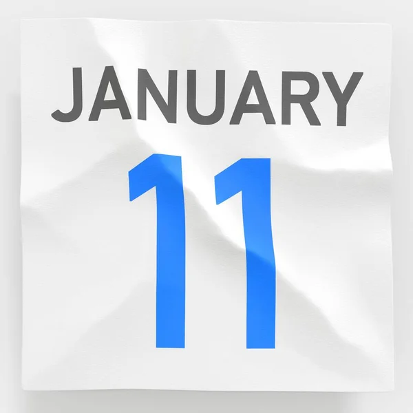 11 de enero la fecha en la página arrugada de papel del calendario, la traducción 3d —  Fotos de Stock