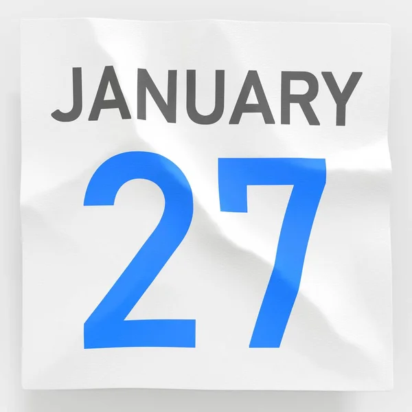 1月27日日历撕页上的日期，3D渲染 — 图库照片
