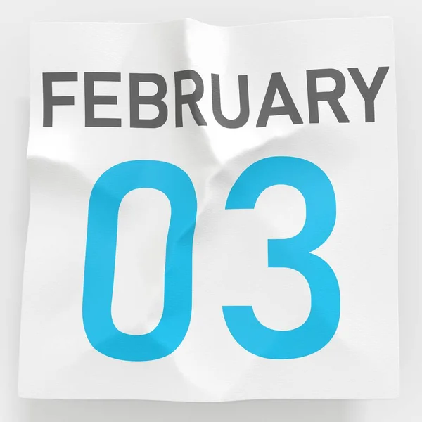 3 лютого дата на розірваній сторінці календаря, 3d візуалізація — стокове фото