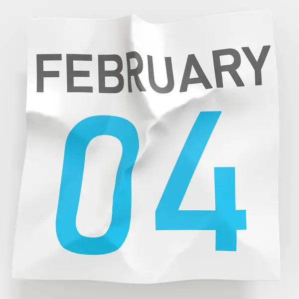 February 4 date on crumpled paper page of a calendar, 3d rendering — Stock Photo, Image