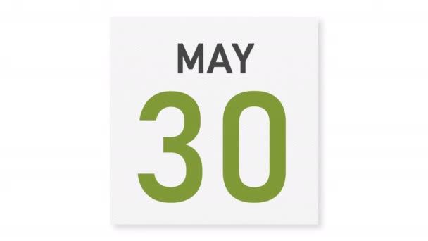 31 de mayo la fecha detrás de la página arrugada de papel del calendario, la animación 3d — Vídeos de Stock