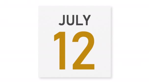 13 июля дата за скомканной бумажной страницей календаря, 3D анимация — стоковое видео