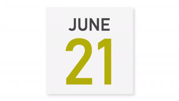 22 de junio la fecha detrás de la página arrugada de papel del calendario, la animación 3d — Vídeo de stock