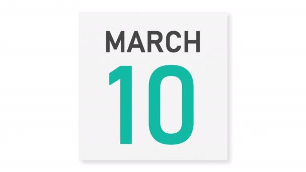 11 maart datum achter verkreukeld papier pagina van een kalender, 3d animatie — Stockvideo