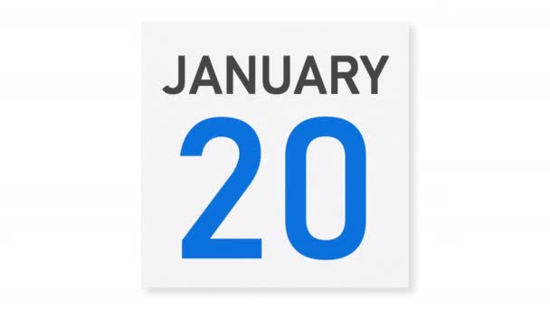 21 января дата за скомканной бумажной страницей календаря, 3D анимация — стоковое видео