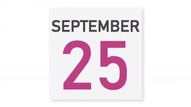 26. září datum za roztrženou stránkou kalendáře, 3D animace — Stock video