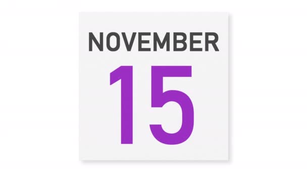 16 November tanggal di belakang kertas kusut halaman kalender, animasi 3d — Stok Video