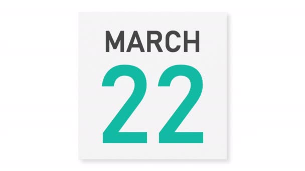 23 марта дата за скомканной бумажной страницей календаря, 3D анимация — стоковое видео