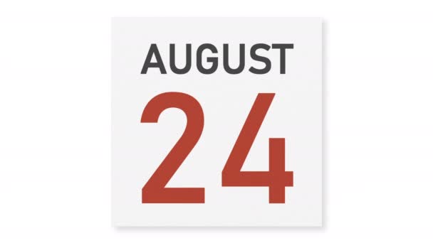 カレンダー、 3Dアニメーションの折りたたみ紙ページの後ろ8月25日 — ストック動画