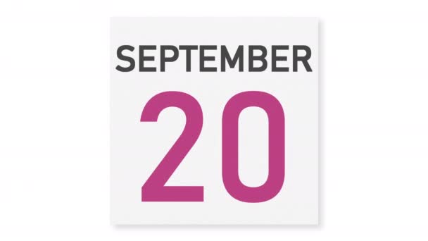 21 september datum achter verkreukeld papier pagina van een kalender, 3d animatie — Stockvideo