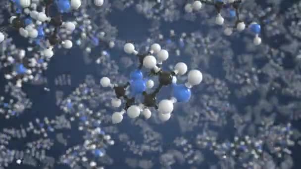 Molécula de aminoetilpiperazina. Modelo molecular conceptual. Animación química en bucle 3d — Vídeo de stock