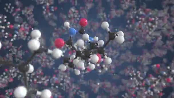 Молекула амобарбитала, концептуальная молекулярная модель. Трехмерная анимация — стоковое видео