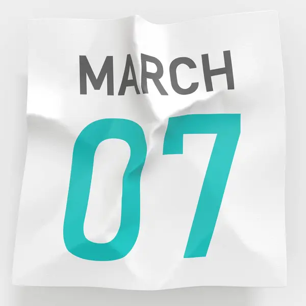7 marzo data a pagina lacerata di un calendario di carta, 3d che rende — Foto Stock