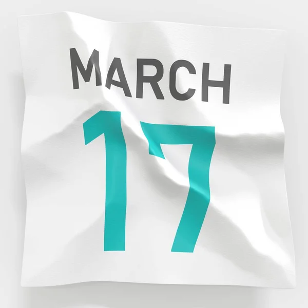 17 de marzo la fecha en la página arrugada de papel del calendario, la traducción 3d —  Fotos de Stock