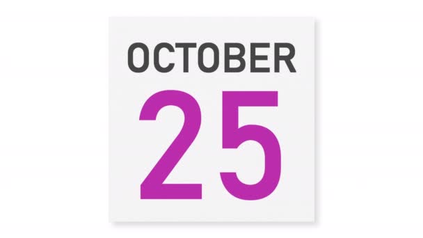 26 de octubre la fecha detrás de la página rasgada del calendario, la animación 3d — Vídeos de Stock