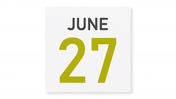 28 de junio la fecha detrás de la página arrugada de papel del calendario, la animación 3d — Vídeos de Stock