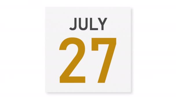 28 de julio la fecha detrás de la página arrugada de papel del calendario, la animación 3d — Vídeo de stock